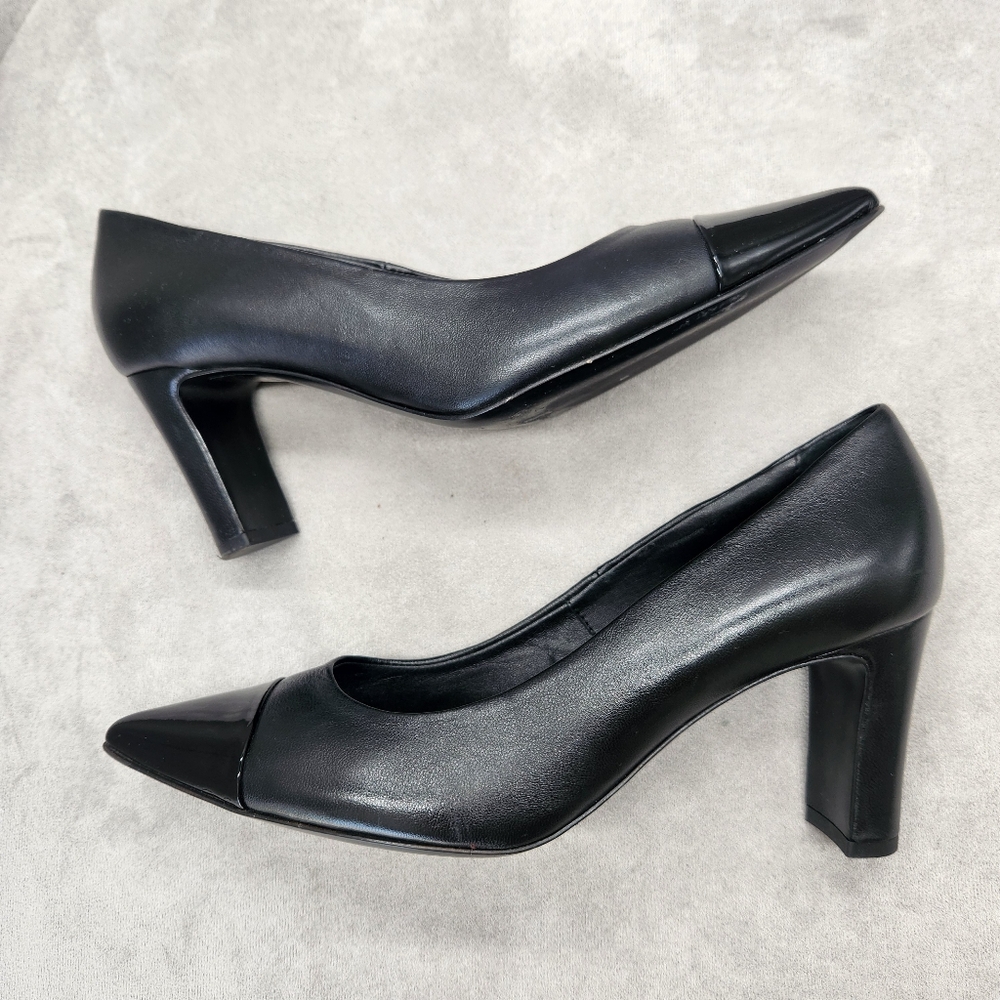 AGL Pumps 9 Black Leather Stefy Pointed Cap Toe Formal Luxury Classic Made Italy